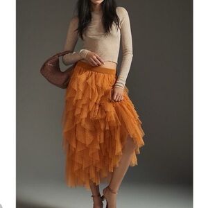 Anthropologie Cheri Tulle MIDI Skirt- Terracotta NWOT